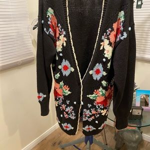 Vintage Koala Blue Embroidered Black Cardigan Sweater